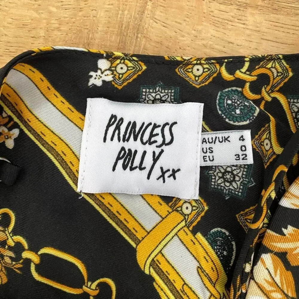 Princess Polly Lucci Silky Floral Mini Dress in Black and Gold